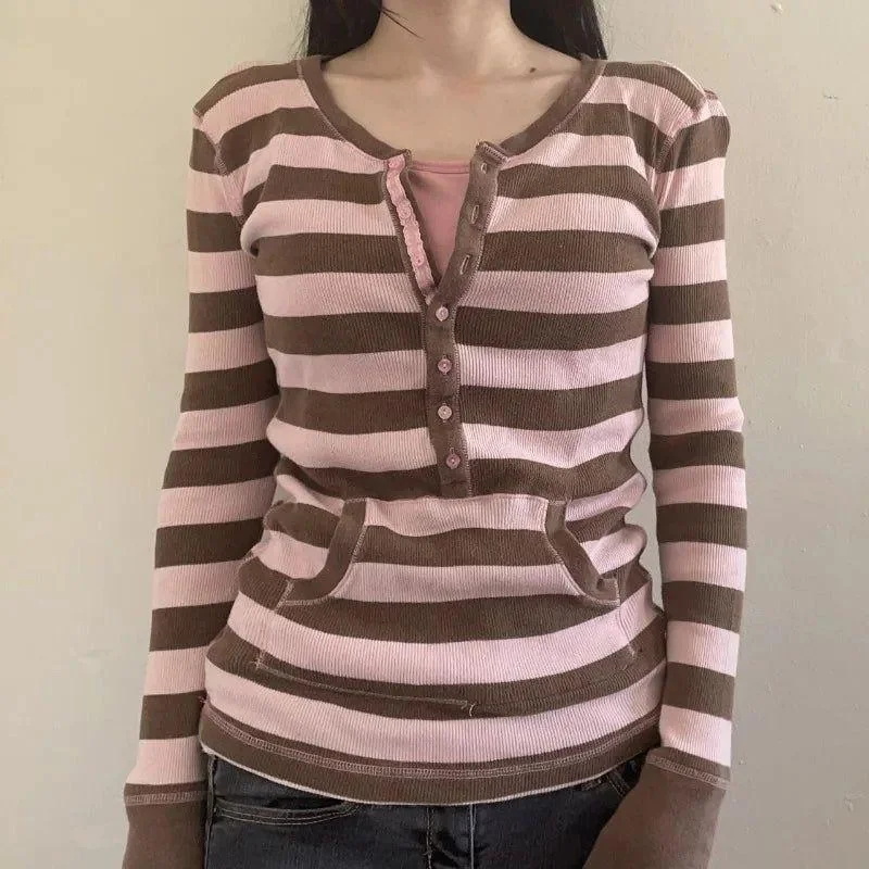 T-shirt d'hiver à rayures, eff - Vintage Fashion Korea avis et prix