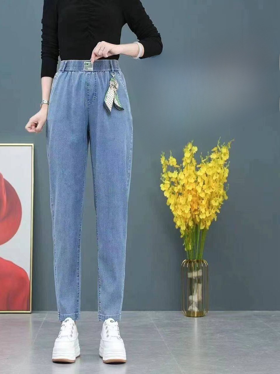 Jean en soie glacée taille hau - Mom Jean High Rise avis et prix