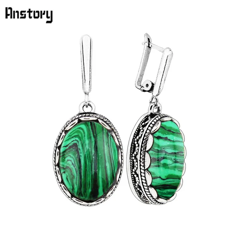 Flower Oval Malachite Dangle E - Vintage Fashion Looks avis et prix